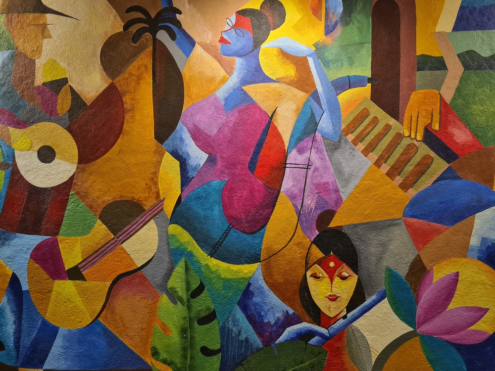 A blend of colors in an abstract painting