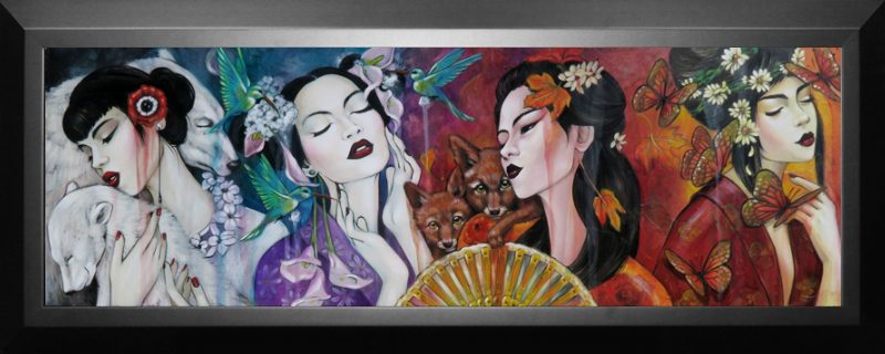 Amandalynn  - Seasons of Change, Acrylic and Collage Paper on Wood Panel